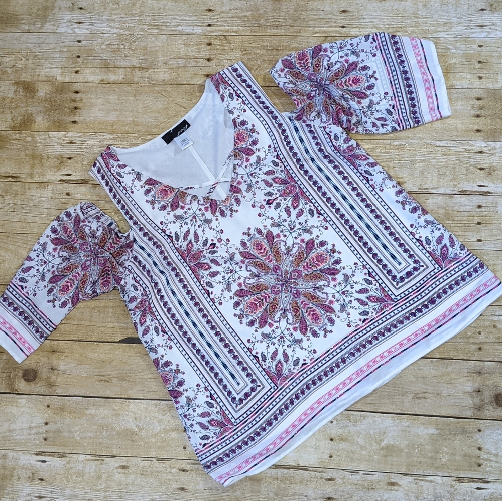 Cold Shoulder White and Pink Top